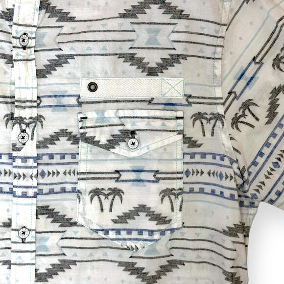 FREE PLANET SouthWestern Button Up Shirt Aztec Hippie Y2K Skate Beach Kidcore - Picture 3 of 10